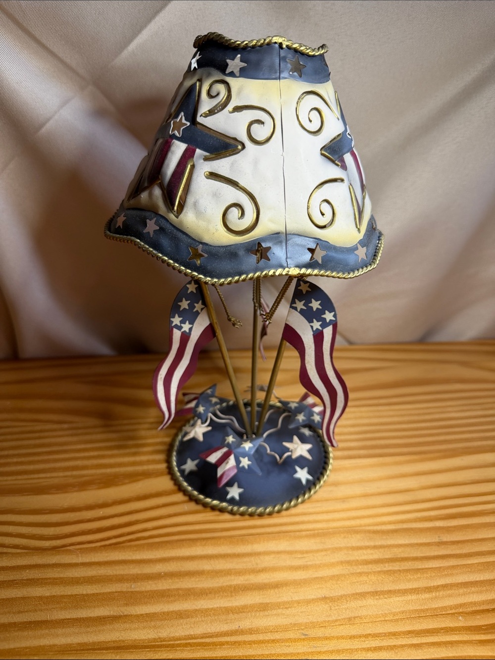 Vintage Home Interiors Americana Patriotic Candle Holder Lamp NIB New In Box